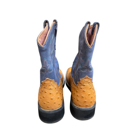 Ariat Fat Baby Ostrich Boot Tan Blue Women's Size 6.5 - Picture 2 of 6